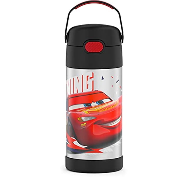 Botella con Pajita de Acero Inoxidable THERMOS FUNTAINER de 12 onzas, Aislamiento al Vacío para Niños, Cars