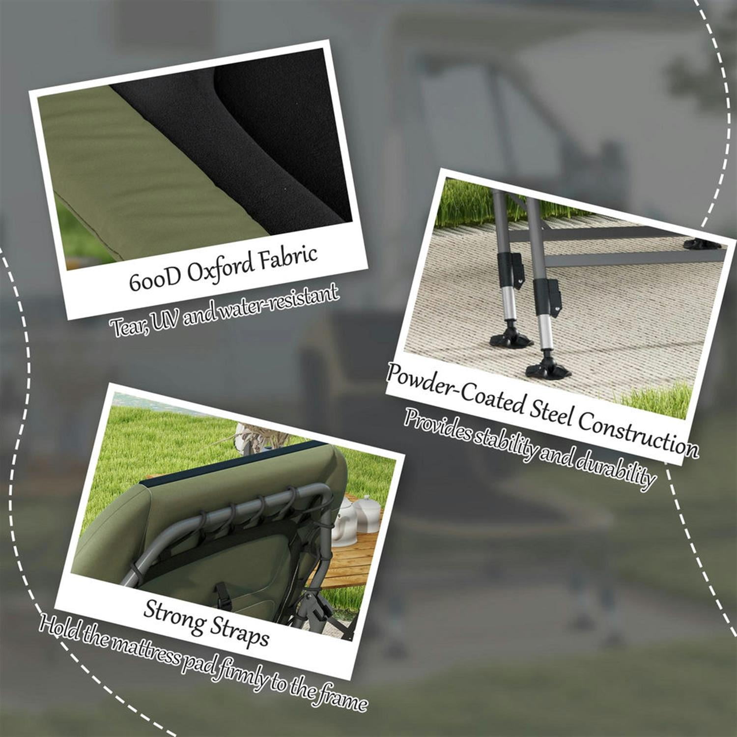 Demi Bonn Heavy Duty Camping Cot, Outdoor Portable Folding Bed with Comfortable Padded Cushion, 180° Reclining Backrest, 400 lbs Weight Limit, Green