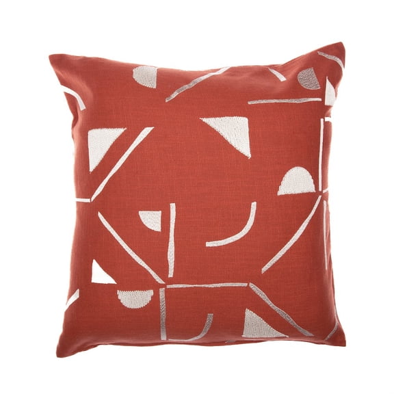 LR Home Stacy Garcia Cotton Blend Poly Filled Pillow in Orange/Ivory, 24" x 24"