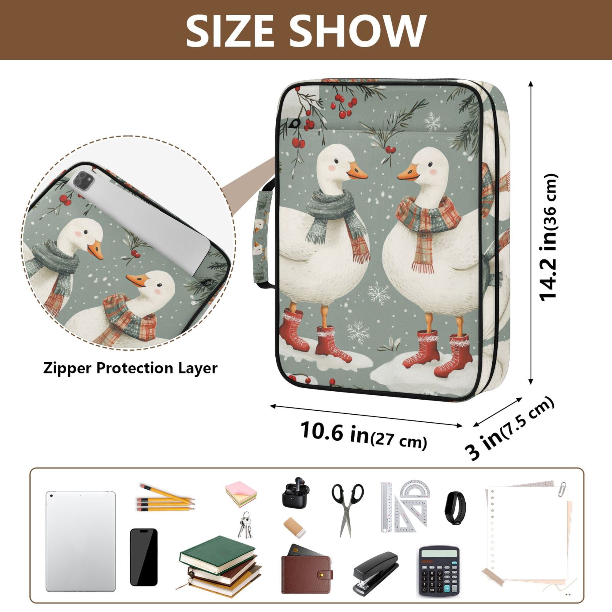FORMRS Accordion File Folder A4 Size 7-Pocket Expanding Document Organizer Bag with 3 Ring Binder, Winter Goose Scarves