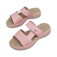 thumbnail image 6 of Rokment Womens Comfortable Platform Wedge Slip on Sandals Fashion Breathable Leather Wide Width Chunky Mid Heel Walking Slides Beach Summer Casual Dress Slippers Pink Size 9, 6 of 8