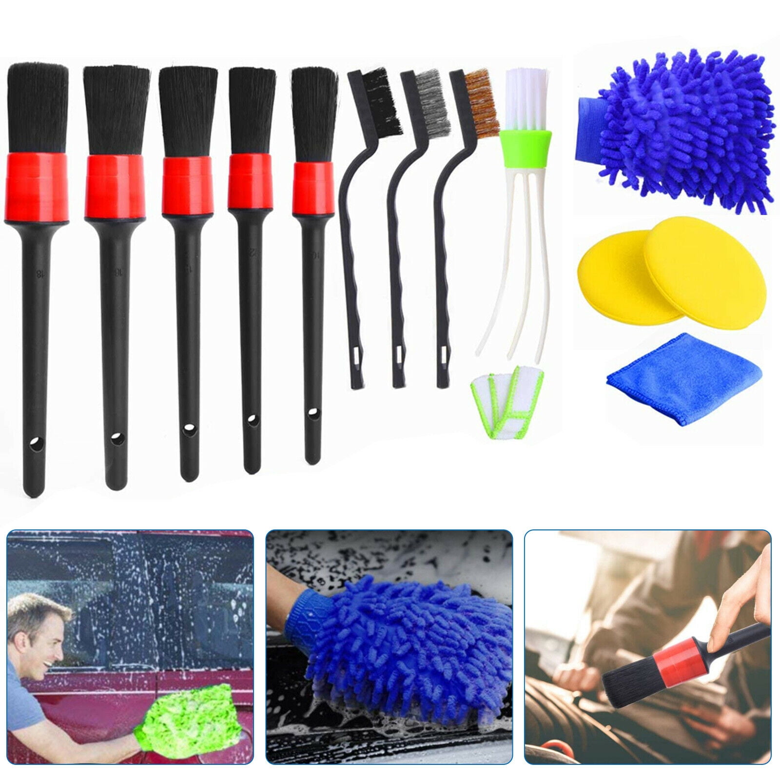 Ethedeal 13 x Car Interior Exterior Cleaning Kit Detailing Brush Boar