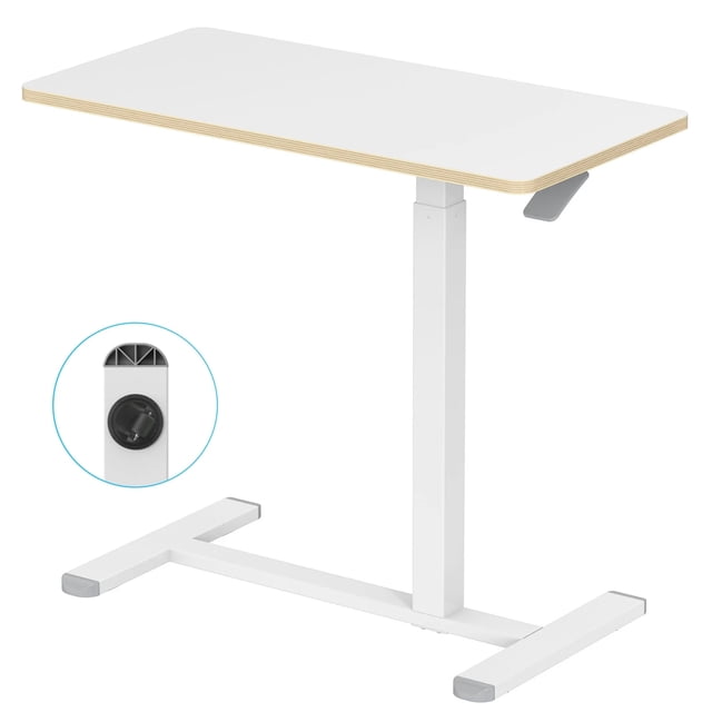 C Shape Mobile Standing Desk, Height Adjustable Overbed Table Laptop Desk for Hospital Office Home, Portable Bedside Sofa Side Table with Hidden Wheels
