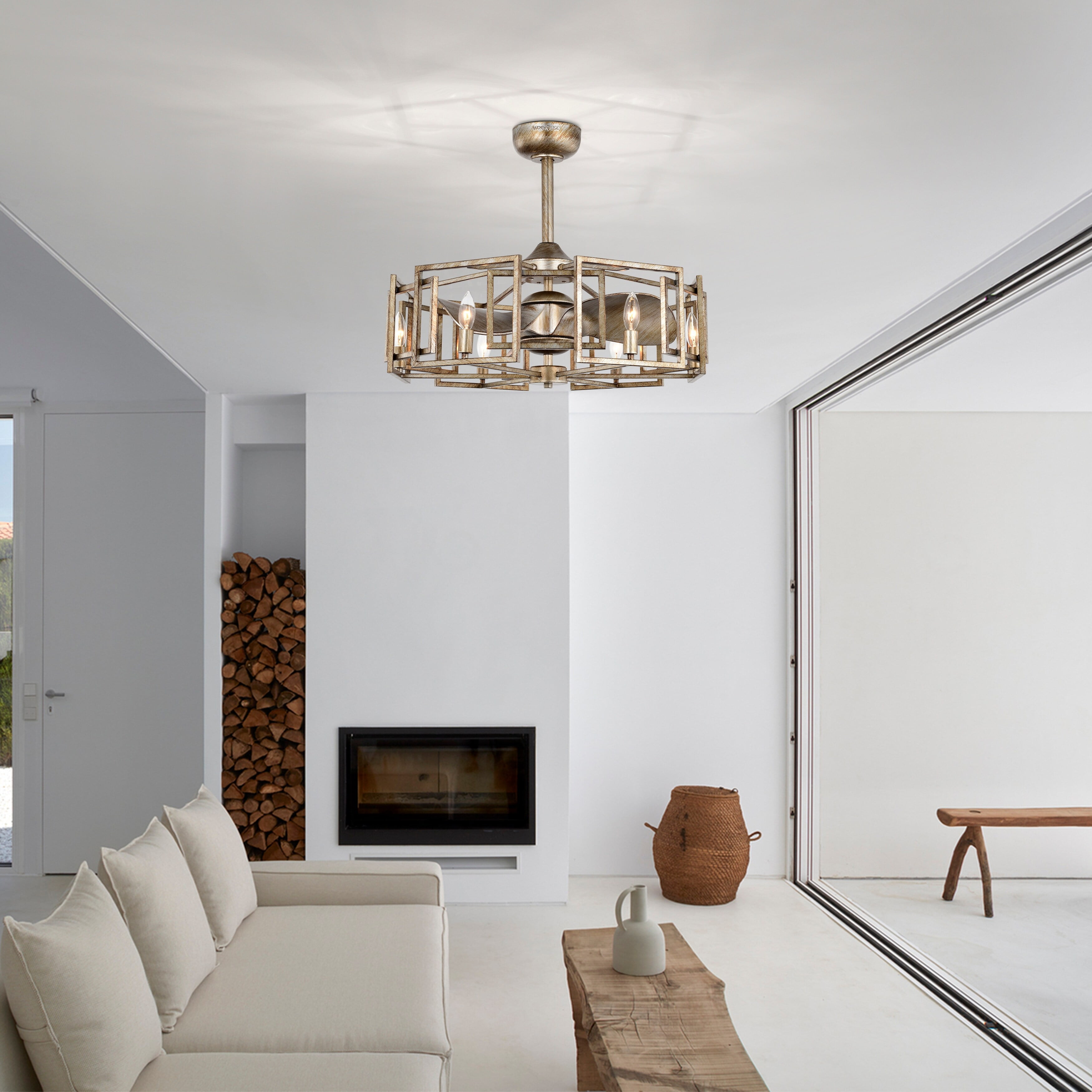 Neske 26.8 in. Indoor Silver Finish Ceiling Fan with Light Kit and Remote