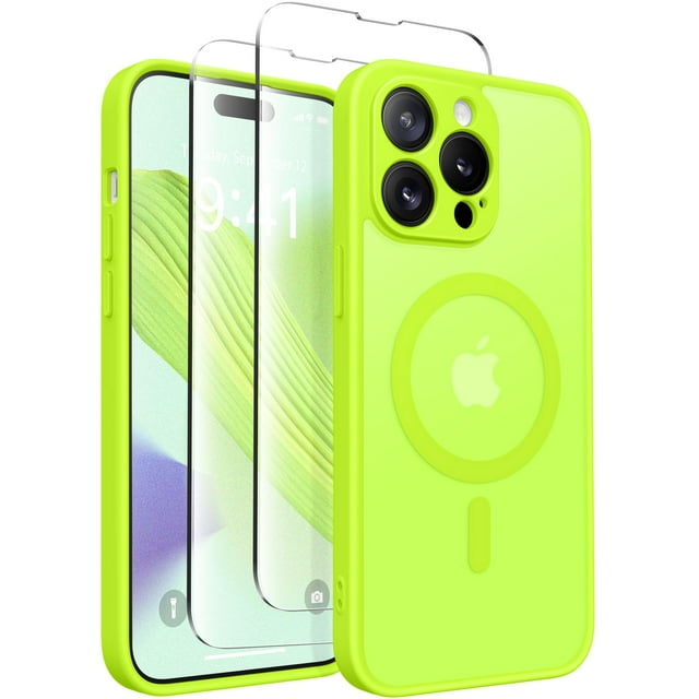 Funda CAPRARO Magnética para iPhone 14 Pro Verde Fluorescente
