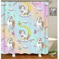 thumbnail image 3 of 4PCS Cute Colorful Unicorn Shower Curtain Sets with Rugs, Waterproof Fabric Rainbow Shower Curtain, Cartoon Butterfly Moon Star Love Cloud Kawaii Teen Girls Kids Bathroom Decor, Daughter Gifts, 3 of 7