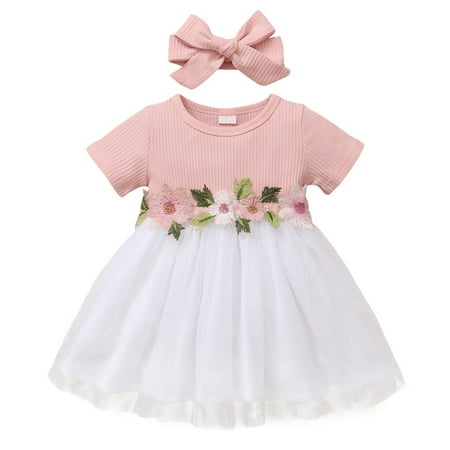 

Novobey Toddler Baby Girl Summer Short Sleeve Tutu Party Wedding Birthday Dresses with Headband