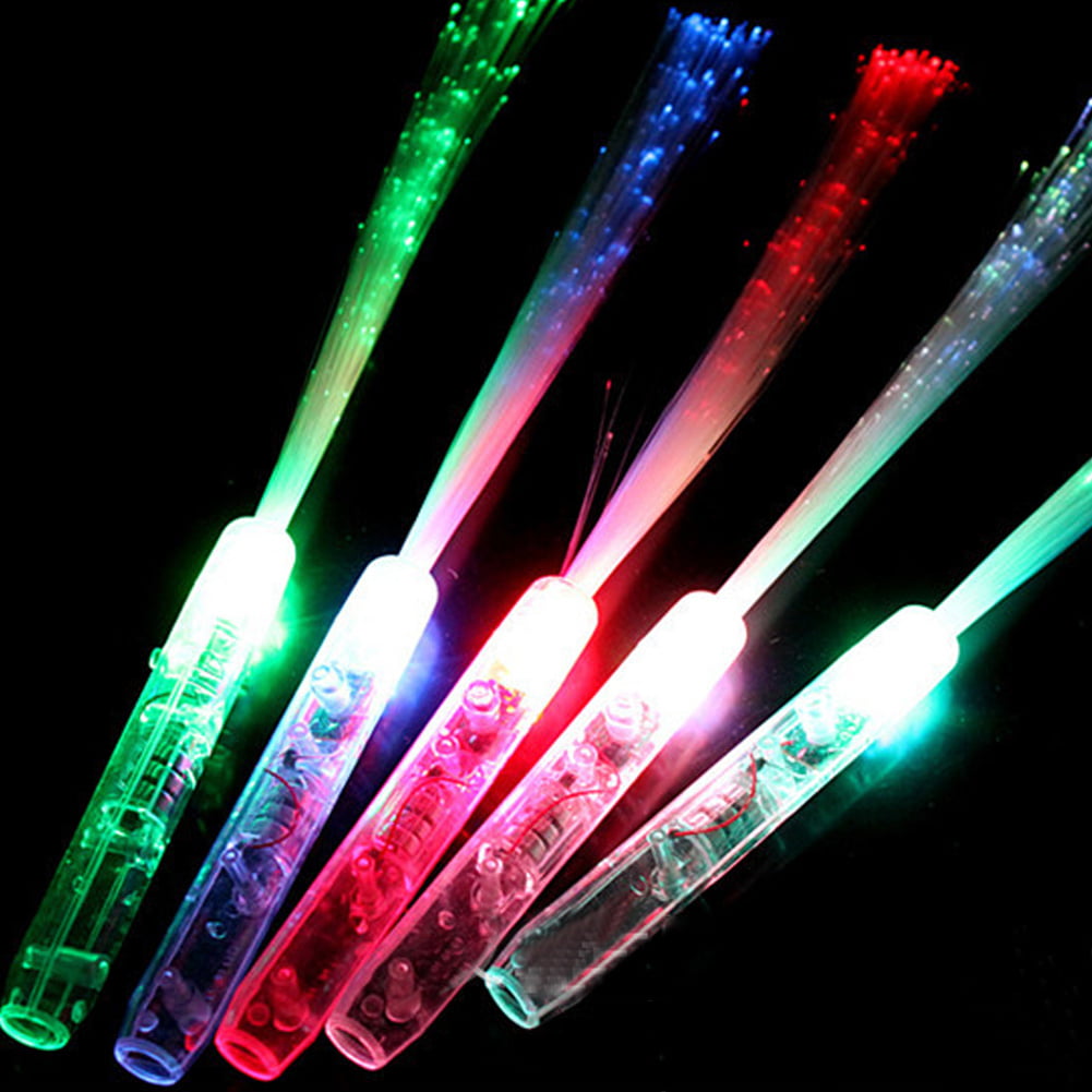 Battery Operated 130 Pieces LED Fiber Optic Stick 7 Colors Light Up Fiber Optic Stick Glow in The Dark Wands for Kid Adults Glow Birthday Entertainment Props Party Supplies Carnival Disco 