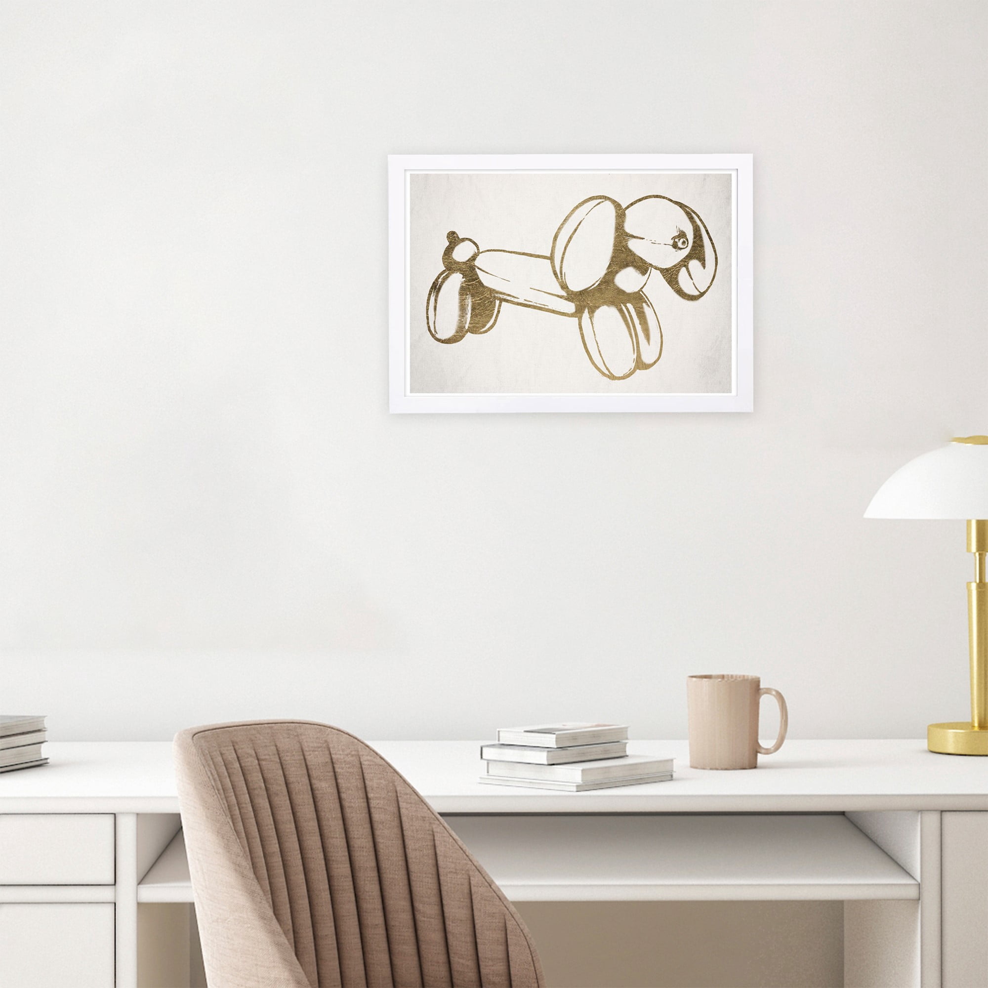Wynwood Studio 'Canis Balloon' Animals Framed Wall Art Print - Gold, White