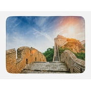 Great Wall of China Bath Mat, Legendary Dynasty Monument on Cliffs Historical Countryside Art Design, Non-Slip Plush Mat Bathroom Kitchen Laundry Room Decor, 29.5 X 17.5 Inches, Grey Blue, Ambesonne