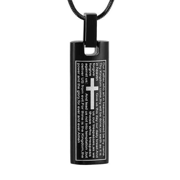 Lord's Prayer Print Square Urn Pendant Memory Necklace for Cremation Ashes Holder Memorial Jewelry