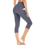 IUGA High Waisted Yoga Pants for Women with Pockets Capri Leggings for Women Workout Leggings for Women Yoga Capris (Gray, M)