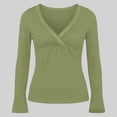 thumbnail image 2 of Arlun Long Sleeve Wrap V-Neck T Shirts for Women Slim Fitted Stretch Solid Color Tee Summer Fall Lightweight Comfort Casual Basic Going out Tops Versatile for Daily Wear 1-Green XL, 2 of 3