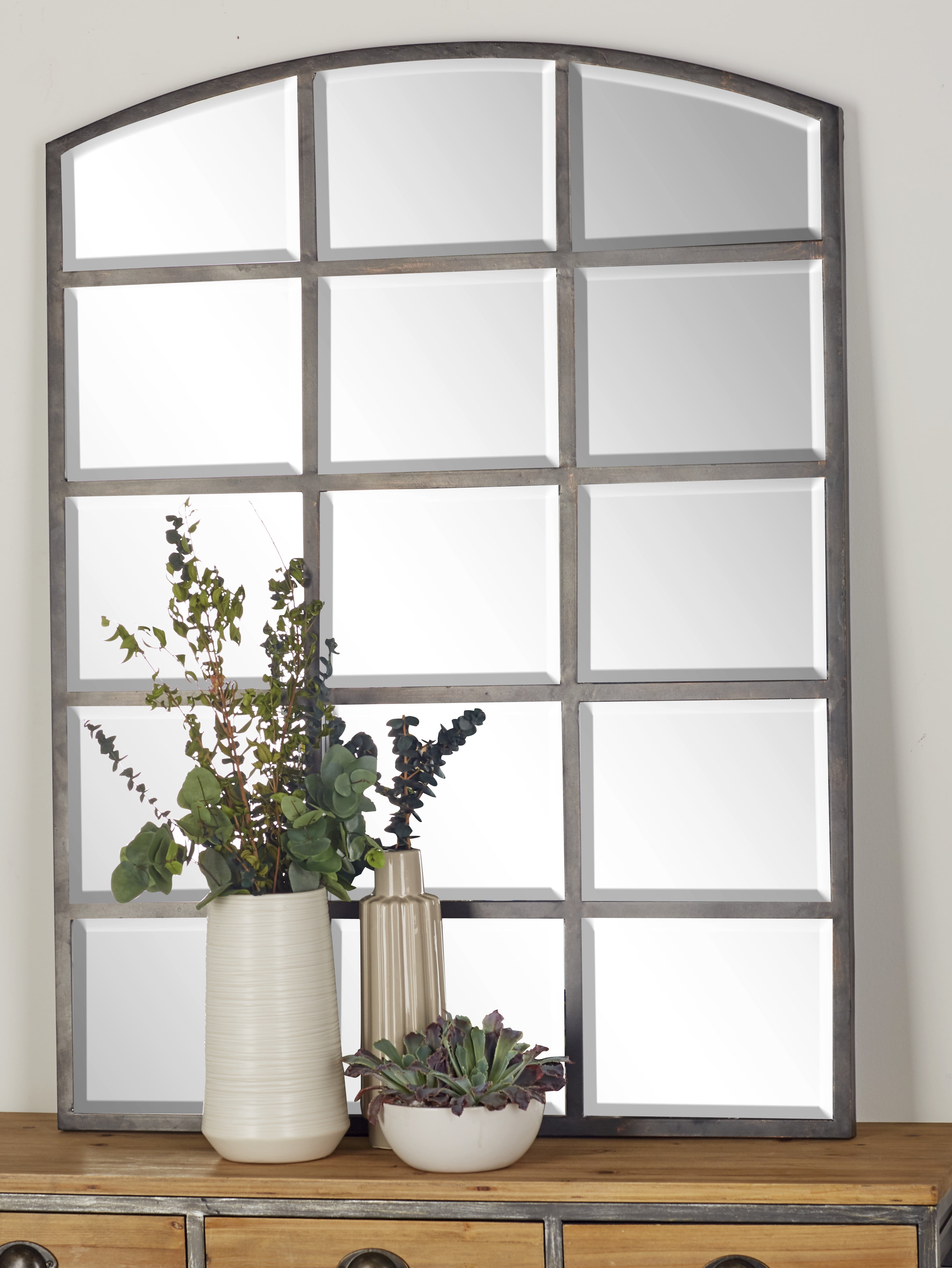 DecMode Industrial Style Large Rectangular Black Metal Window Pane Wall Mirror, 36” x 48