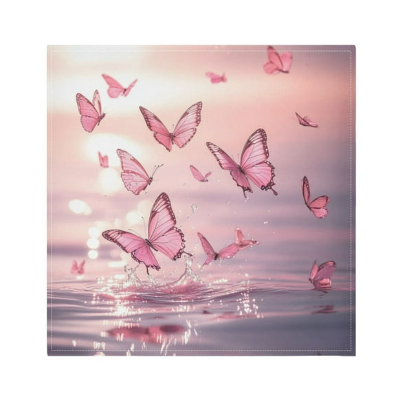 Satin Polyester Napkins - 20x20 InchSingle-Sided Printed Napkins, 1-Piece/4-Piece/6-Piece Set, DIY Personalized Table Setting，Butterflies on The Lake