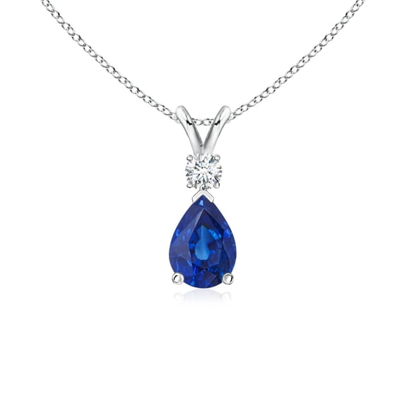 ANGARA Natural Blue Sapphire Teardrop Pendant with Diamond in 925 Sterling Silver for Women (Size-7x5mm) | September Birthstone, Anniversary, Jewelry Gift for Women | Natural Blue Sapphire Necklace