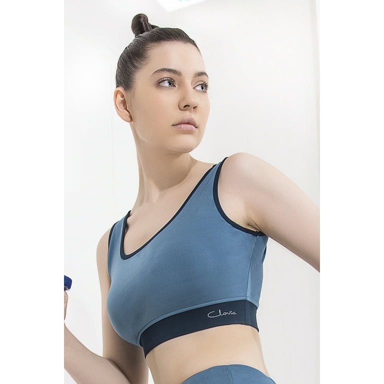 Clovia Medium Impact Padded Non-Wired Sports Bra in Baby Blue with  Removable Cups 