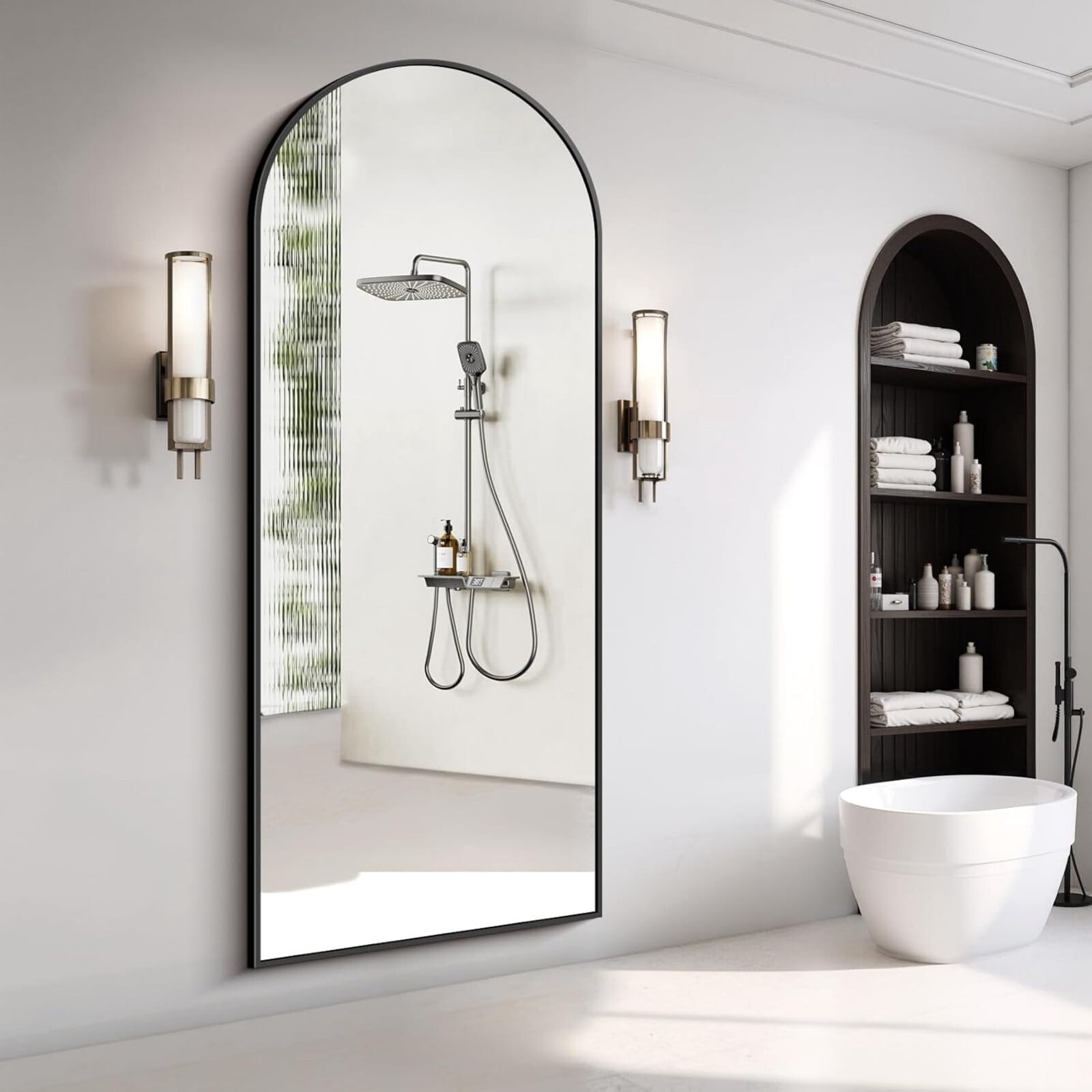 AUROMIR 71"x30" Arched Full Length Mirror Large Floor Mirror with Metal Frame, Black