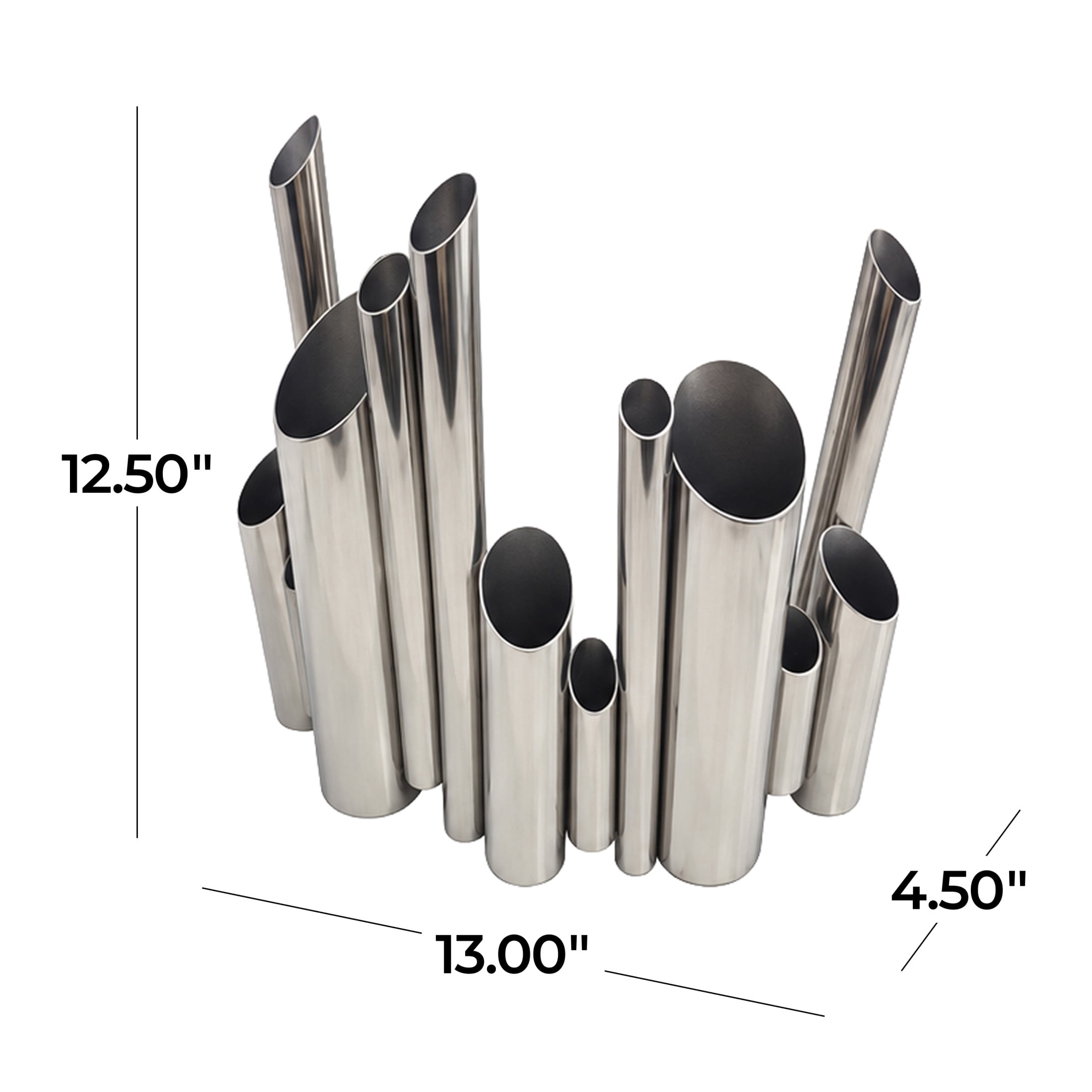 CosmoLiving by Cosmopolitan 13" Organ Pipe Tube Silver Stainless Steel Metal Vase
