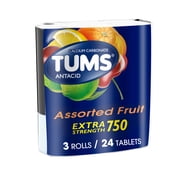 Tums Extra Strength Heartburn Relief Chewable Antacid Tablets, Fruit, 8 Count, 3 Pack