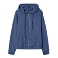 thumbnail image 6 of WNEGSTG Zip Up Hoodie Women, Women's Zip Up Hoodies Oversized Solid Color Sweatshirt with Pocket Casual Long Sleeve Fall Jackets, Blue M, 6 of 6
