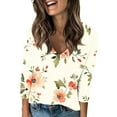 thumbnail image 3 of Women's Long Sleeve Shirts Fashion Floral Print Dressy Blouses Casual V-Neck Shirt Pullover Loose Work Tops Spring Summer Outdoor,Beach,Vacation Top Style03 S, 3 of 5