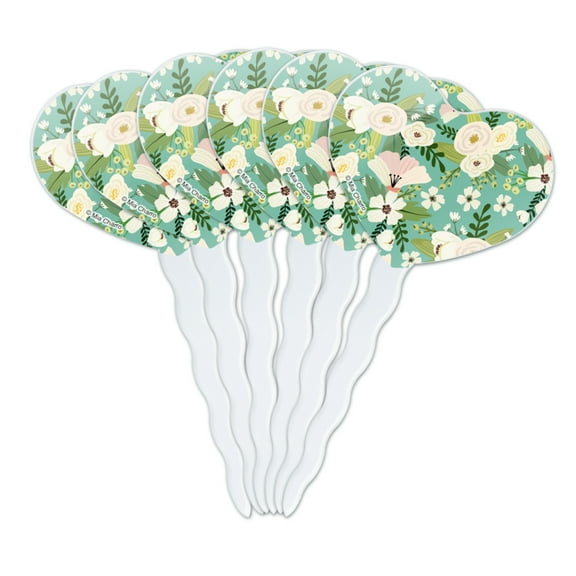Yuri Spring Flowers Heart Love Cupcake Picks Toppers Decoration Set of 6