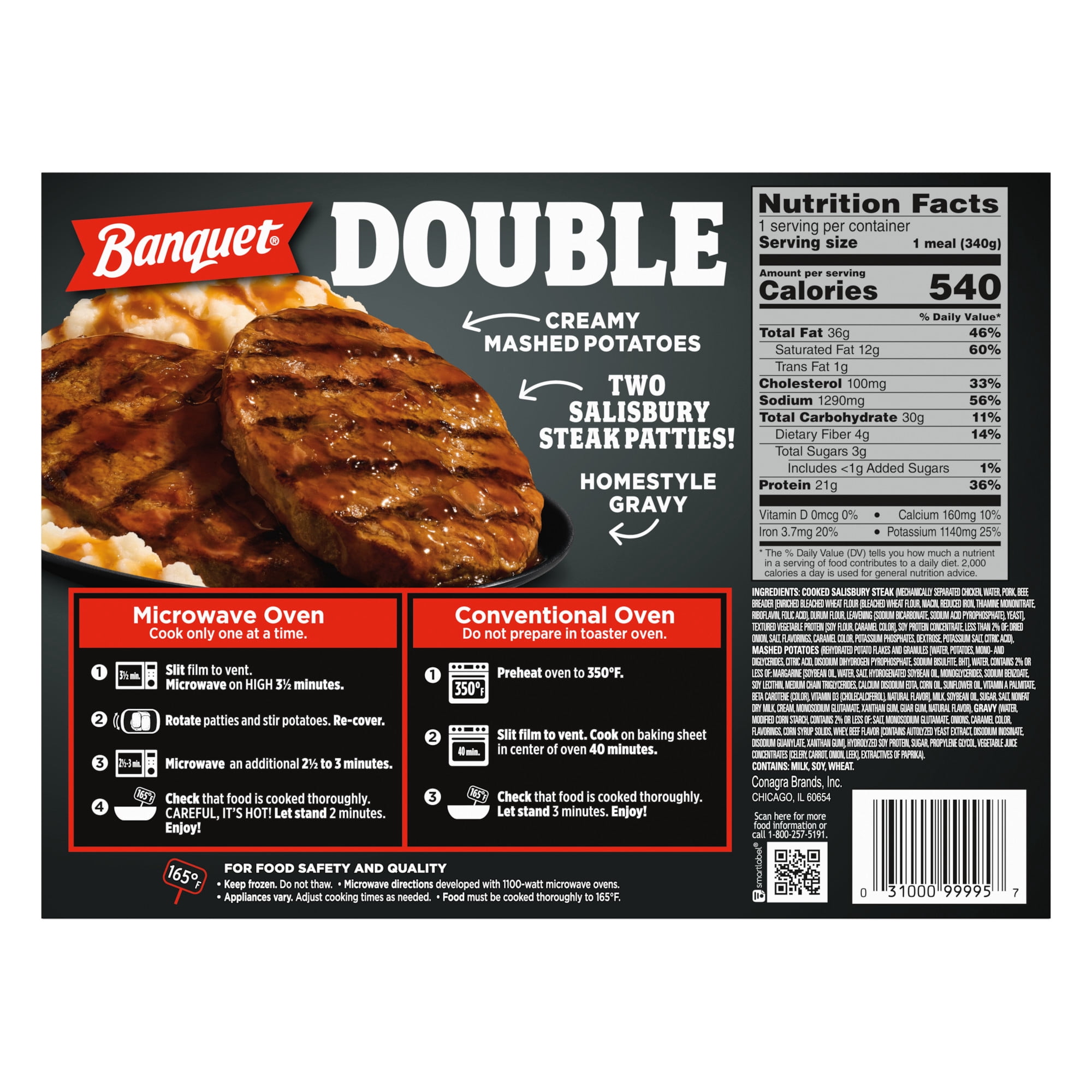 Banquet Double Salisbury Steak, 21g Protein, High Protein Frozen Meal, 12 oz.