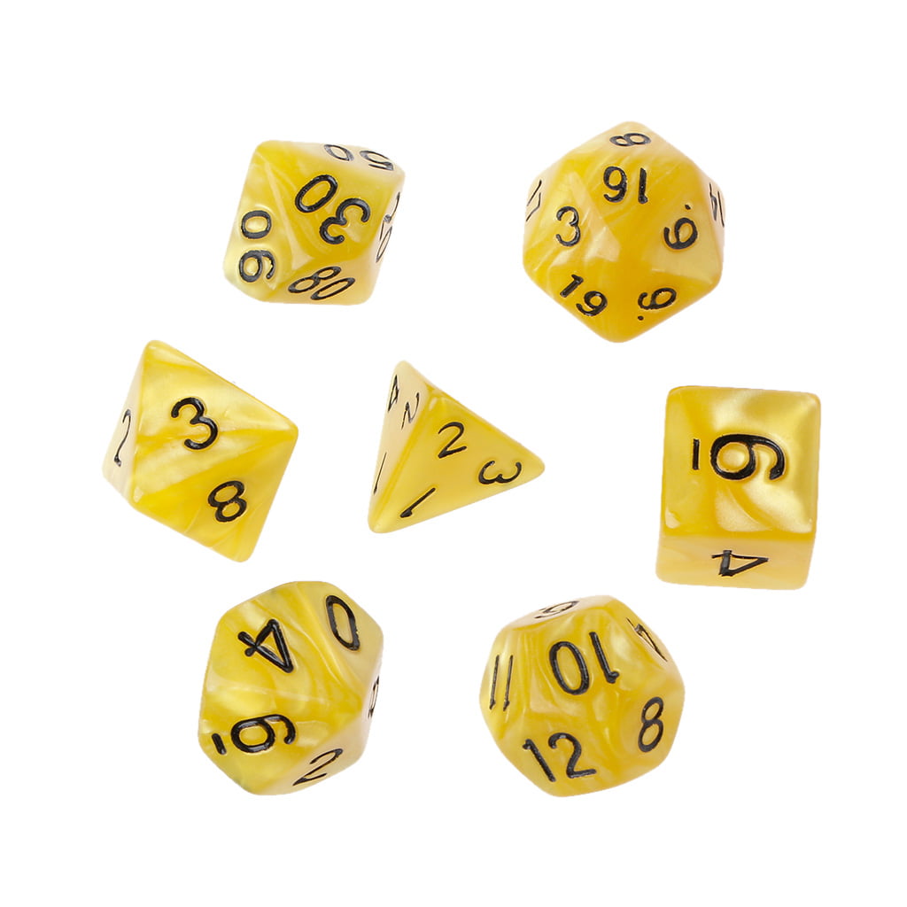 7Pcs Polyhedral Dice White Numbers For Dragon Pathfinder D20 D12 2xD10 D8 D6 D4 