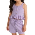 thumbnail image 3 of Babcutegg Girls’ Waffle Knit Ruffled Camisole Top & Shorts Set – Toddler Summer Outfit Purple Size 12-18Month, 3 of 7