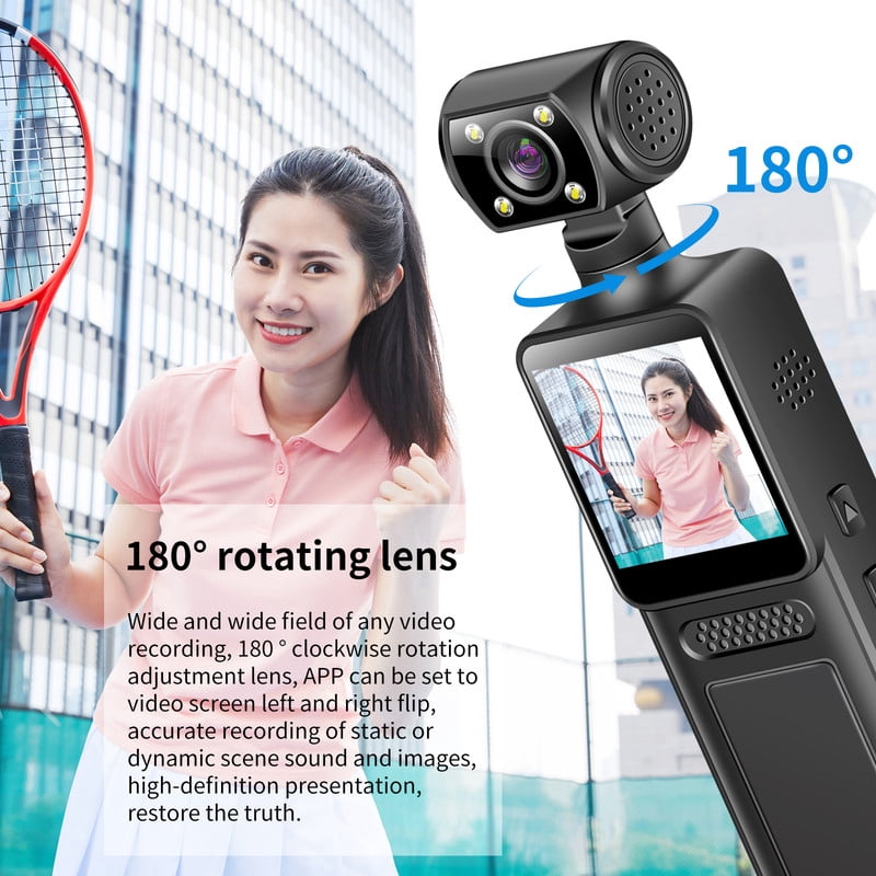 4K Body Camera with 180° Rotating Lens, 4K WiFi Action Camera Mini Video & Audio Pocket Camera, Wearable Camera for Outdoor Sport, Bike, Travel, Work