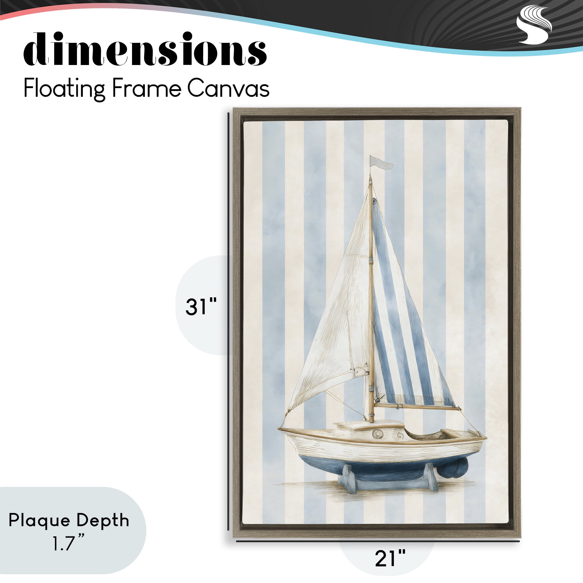 Stupell Industries Seaside Stripes Sailboat Brown Framed Floater Canvas Wall Art, design by Petal Prints Design