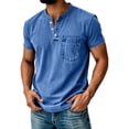 thumbnail image 2 of Lumtrix Distressed Henley Shirts for Men Short Sleeve T Shirts Vintage Relaxed Fit Retro Wash Tops with Pocket Blue XL, 2 of 5