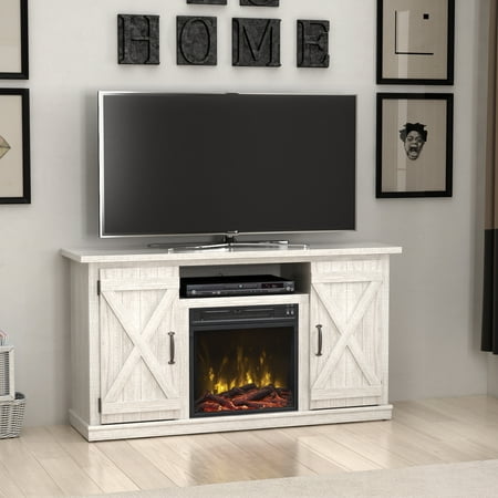 Twin Star Home Barn Door TV Stand for TVs up to 55" with ClassicFlame Electric Fireplace, Sargent Oak