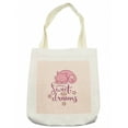 thumbnail image 1 of Saying Tote Bag, Sleeping Cartoon Cat with Stars Clouds on a Pastel Background, Cloth Linen Reusable Bag for Shopping Books Beach and More, 16.5" X 14", Cream, by Ambesonne, 1 of 2