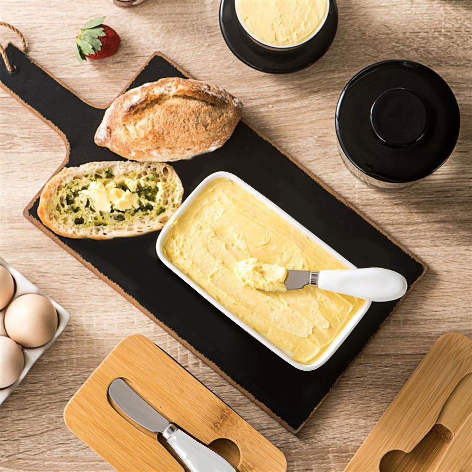 HOZVOMI Ceramic Butters Storage Box - Nordic Style Ceramic Jar with Lid and Cutting Tools, Perfect for Cheese and Butters Storage