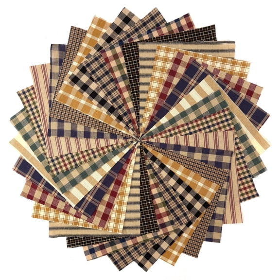 40  Primitive Plaids Homespun Cotton Fabric 6" x 6" Precut Quilt Squares Charm Pack by JCS