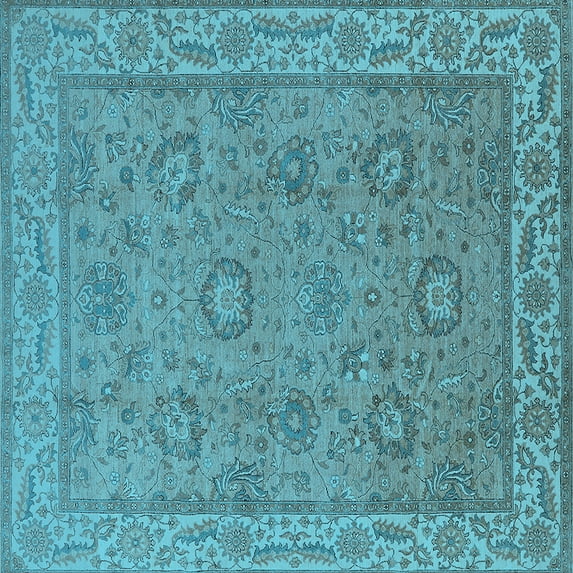 Ahgly Company Indoor Square Oriental Light Blue Traditional Area Rugs, 7' Square