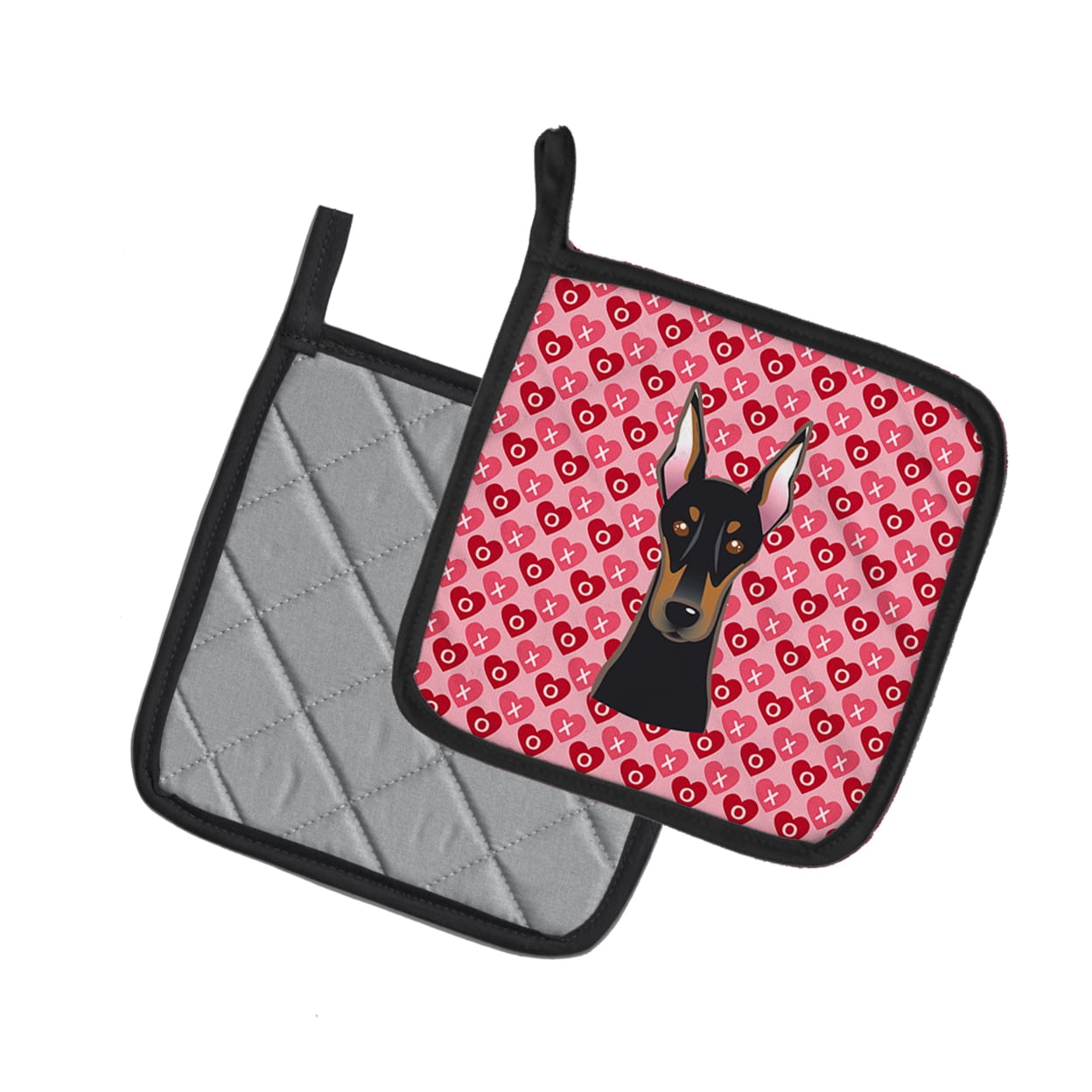 Caroline's Treasures Doberman Pinscher Hearts Pair of Pot Holders