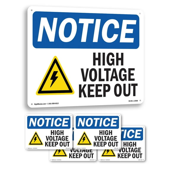 High Voltage Keep Out OSHA Notice Rigid Plastic Sign 18 Inch x 12 Inch - 5 Pack