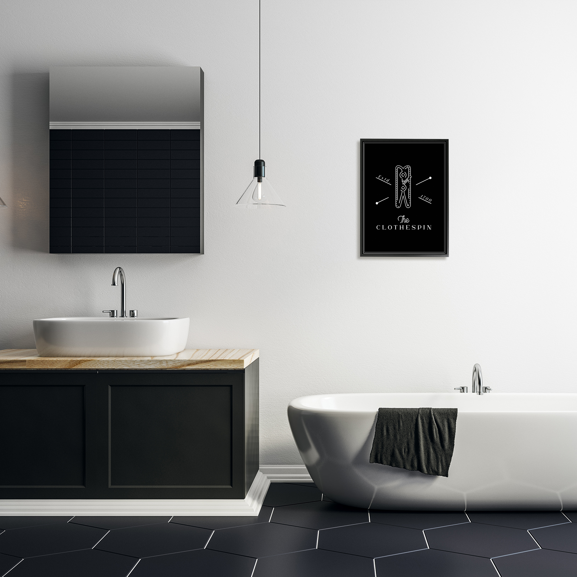 Stupell Industries The Clothespin Minimal Black White Laundry Room Phrase, 16 x 20, Designed by Andrea Jasid Grassi