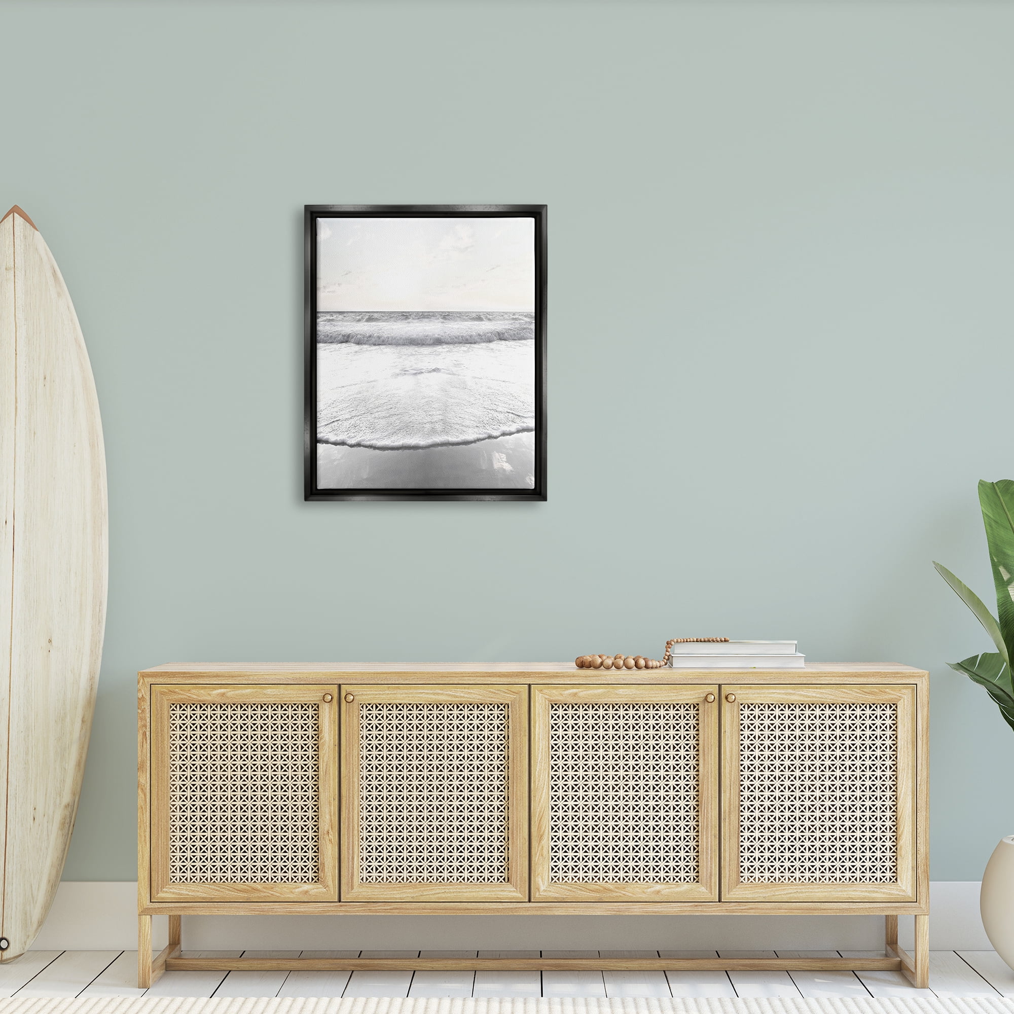 Stupell Industries Ocean Water Waves Rushing Shoreline Sunny Scene Photograph Jet Black Floating Framed Canvas Print Wall Art, Design by Natalie Carpentieri