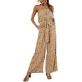 thumbnail image 1 of Women's Jumpsuit-Casual Off Shoulder Sleeveless Ruffle Button Belt Wide Leg Jumpsuits Rompers Summer, 1 of 6