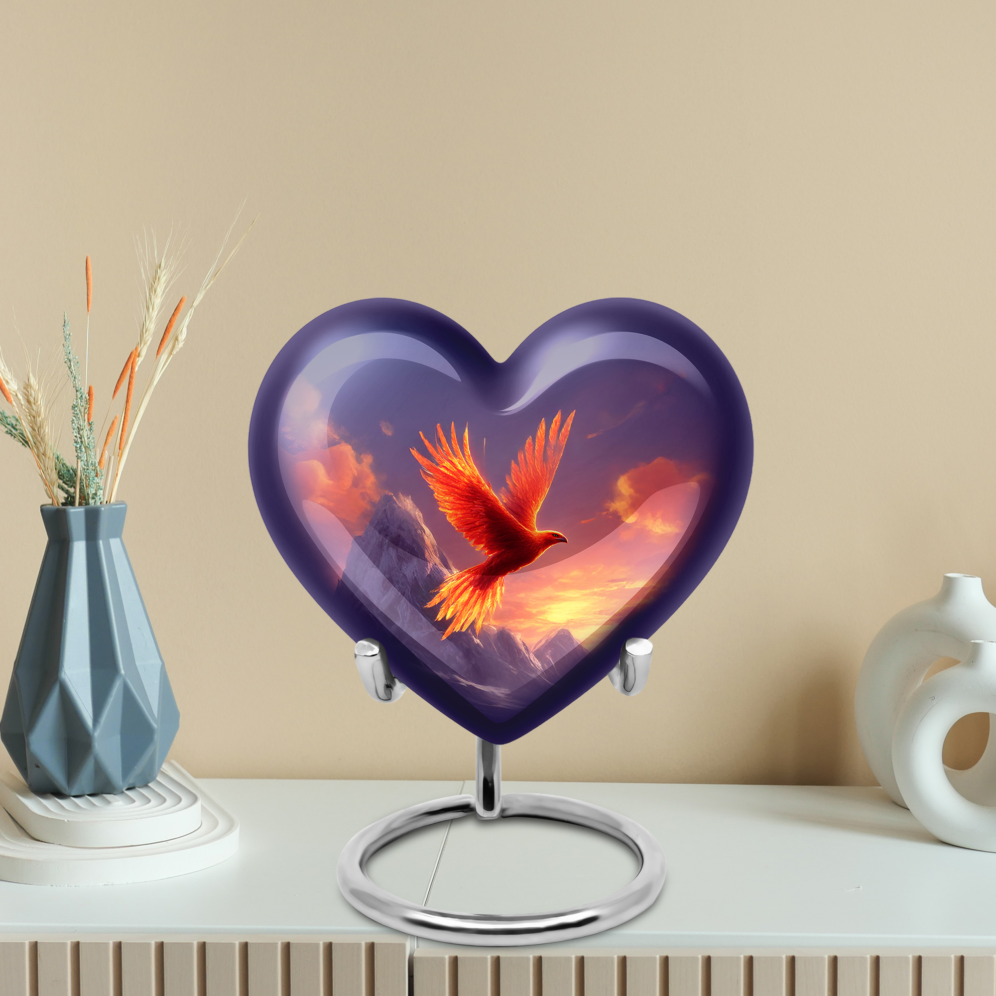 MUKTIVE Fiery Phoenix Urns for Human Ashes for Cremains, Mountain Urns for Human Ashes Adult Male & Female 3 Inch, Blue Heart Urn for Adult Male, Funeral Small Keepsake Urn for Mom & Dad, 3 Inch
