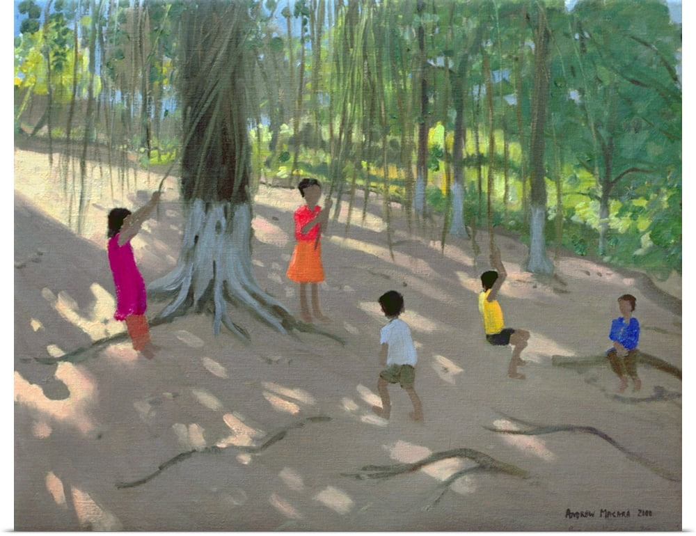 Swinging island. Andrew Macara. Эндрю Макара картины. Танцующие деревья картина. Пестрая толпа под деревьями живопись.