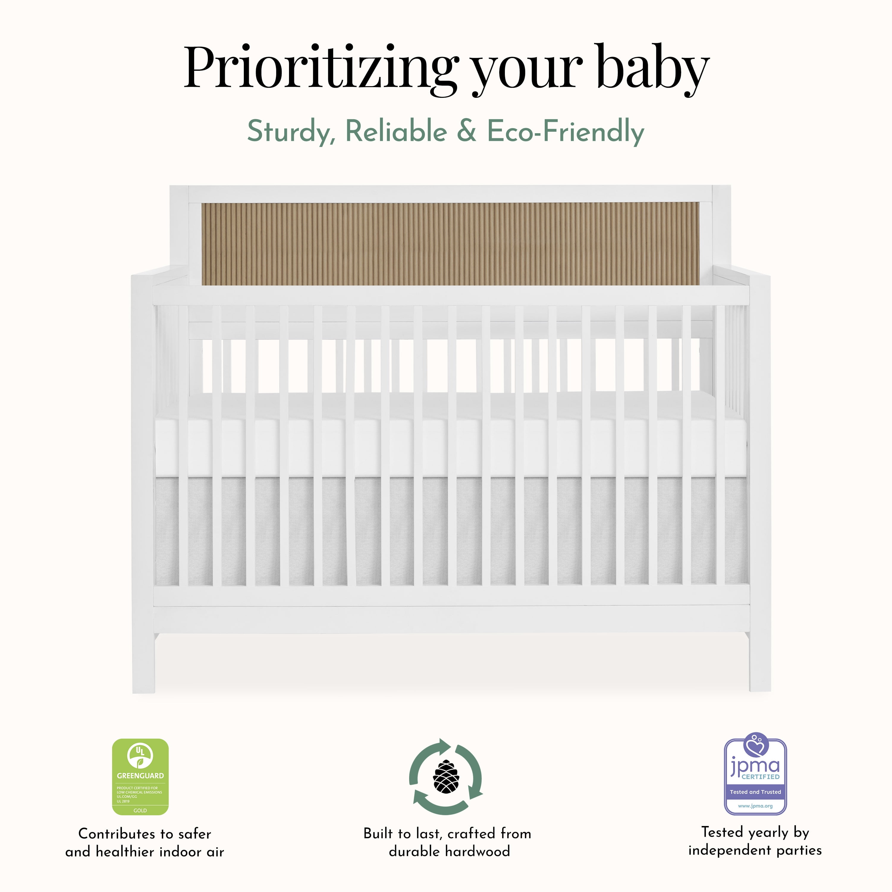 Evolur Byron Convertible Crib, White with Chestnut