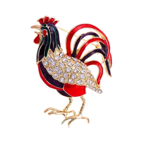 Clear Crystal Rhinestone Colorful Hand Paint Enamel Cock Rooster Bird Pin Brooch