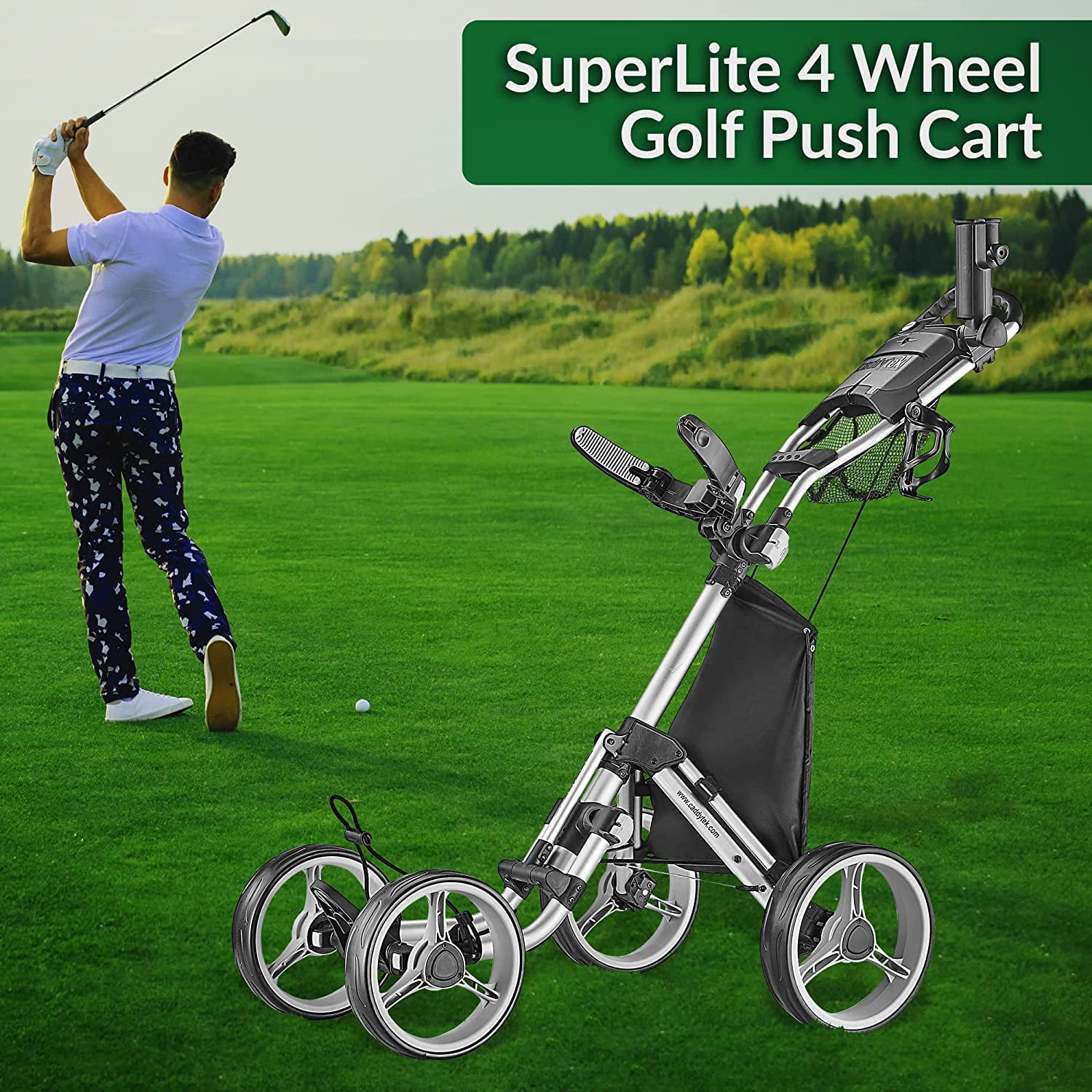 CaddyTek Superlight 4-Wheel Golf Trolley, Explorer V8 with Hand