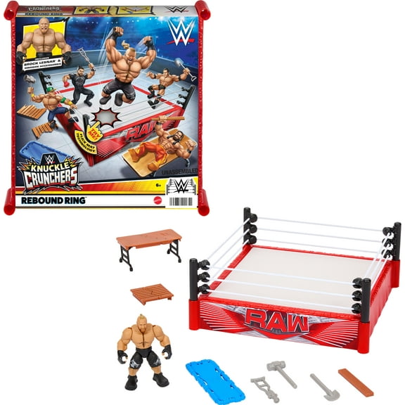 WWE Action Figure Playset Knuckle Crunchers Rebound Ring with Accessories and Flex Mat Technology