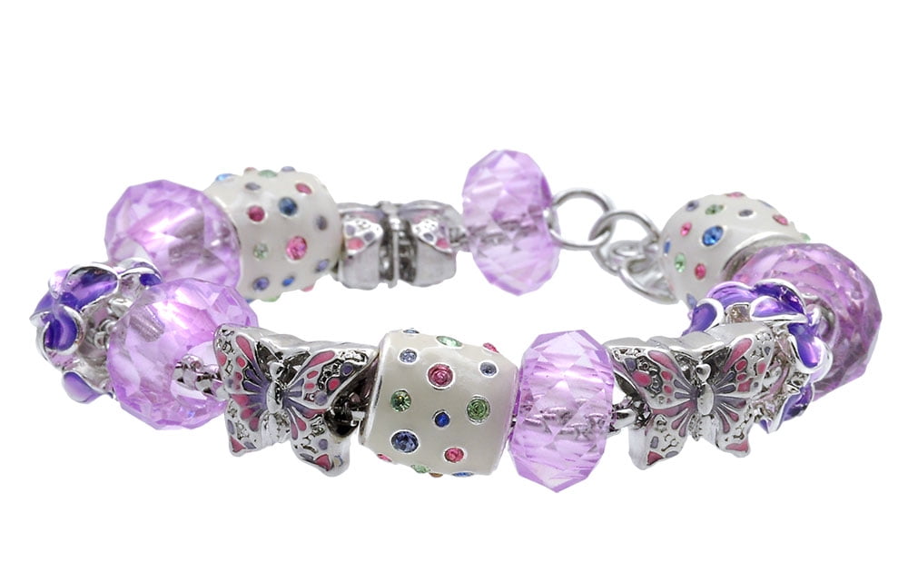 Delight Jewelry Resin Koala Bear Purple Butterfly Bead Charm Bracelet, 7"+1" Extender